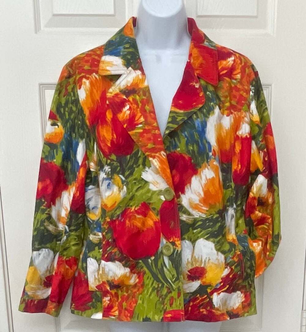 NWT Chico’s Brushstroke Colorful Floral Print Blazer Size 2